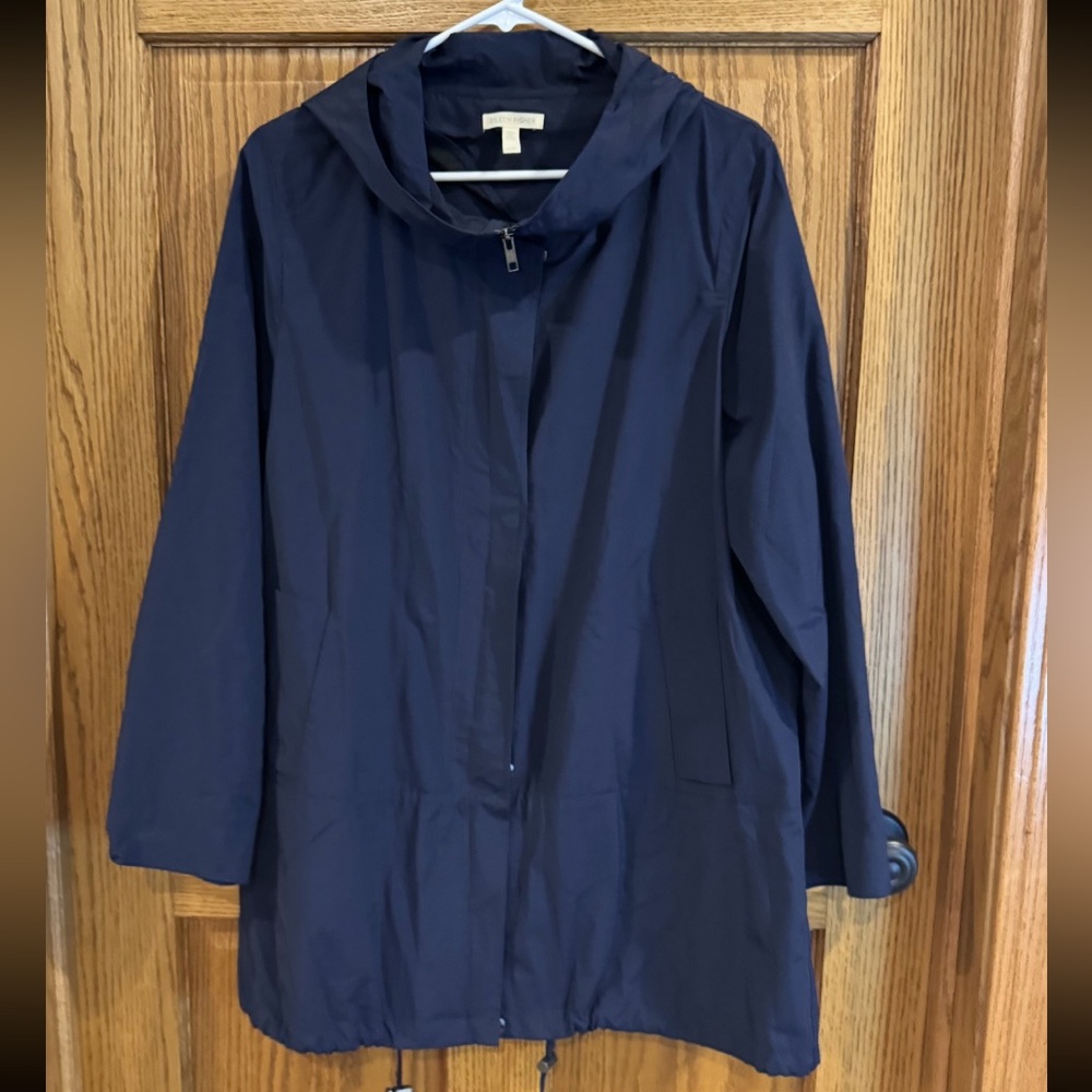 Eileen Fisher Midnight Blue Hooded Jacket. Size Medium